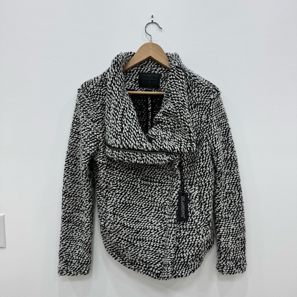 BLANK NYC Black + White "Friend Zone" Knit Wool-Blend Moto Jacket NWT Size Large - Picture 3 of 7